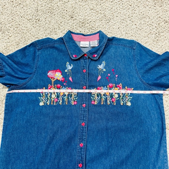 Bobbie Brooks Vintage Floral Heart Valentines Day Denim Y2K Short Sleeve Top - Picture 6 of 8